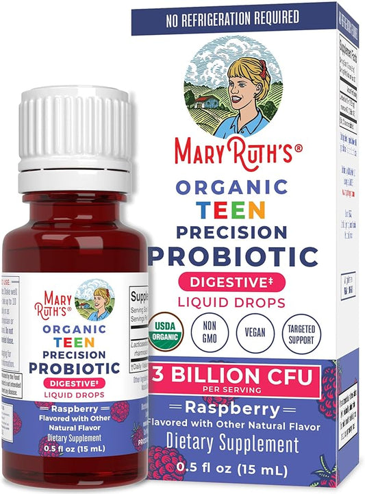 MaryRuth Organics USDA Organic Liquid Probiotic Drops for Teens | Gut Health | Digestive Health | Occasional Digestive Discomfort | Overall Health and Wellness | Non GMO | Vegan | 30 Servings