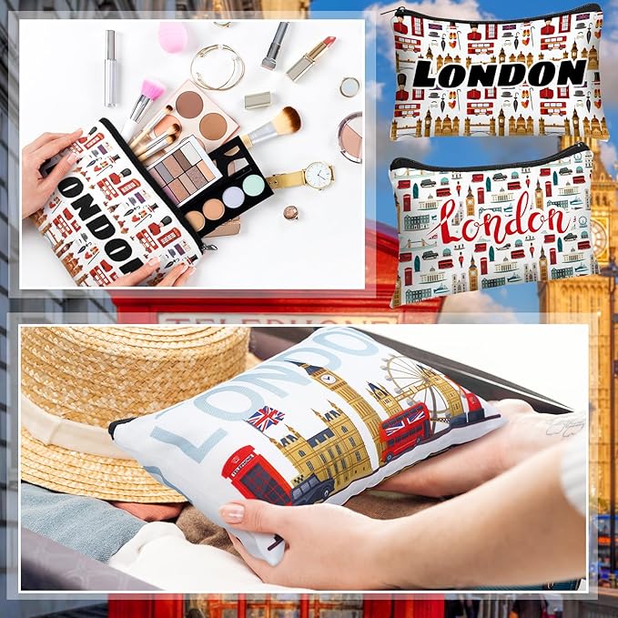 Reginary 12 Pack Cosmetic Bag Travel Souvenirs Gift Makeup Bag Lover Gifts Friendship Family Toiletry Storage for Women Vacation Traveller Trip(London)