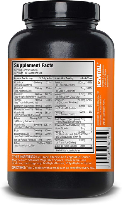 Vita JYM Sports Multivitamin & Mineral Support, Vitamin A, C, B6, B12, E, K, Boron, Biotin, Potassium | JYM Supplement Science | 60 Tablets