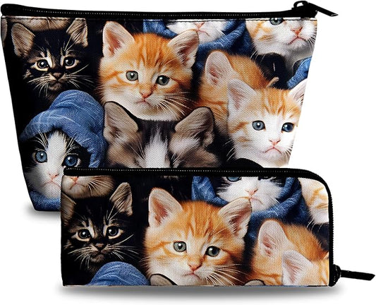 Women Cat Makeup Bag, Funny Animal Cosmetic Pouch for Teens Girls Big Capacity Cosmetic Bags for Travel Essentials