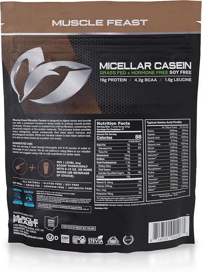 Muscle Feast Micellar Casein Protein, All Natural Pasture Raised Hormone Free Soy Free, Chocolate, 2lb