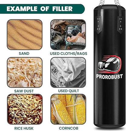 Prorobust Punching Bag for Adults, 4ft PU Heavy Boxing Bag Set with 12OZ Gloves for MMA Kickboxing Boxing Karate Home Gym Training (Unfilled)