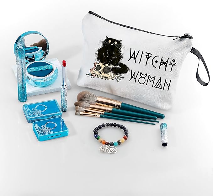 Witch Make Up Bags for Women Witchy Purses Good Black Cat Gifts for Women Adults Teen Girls