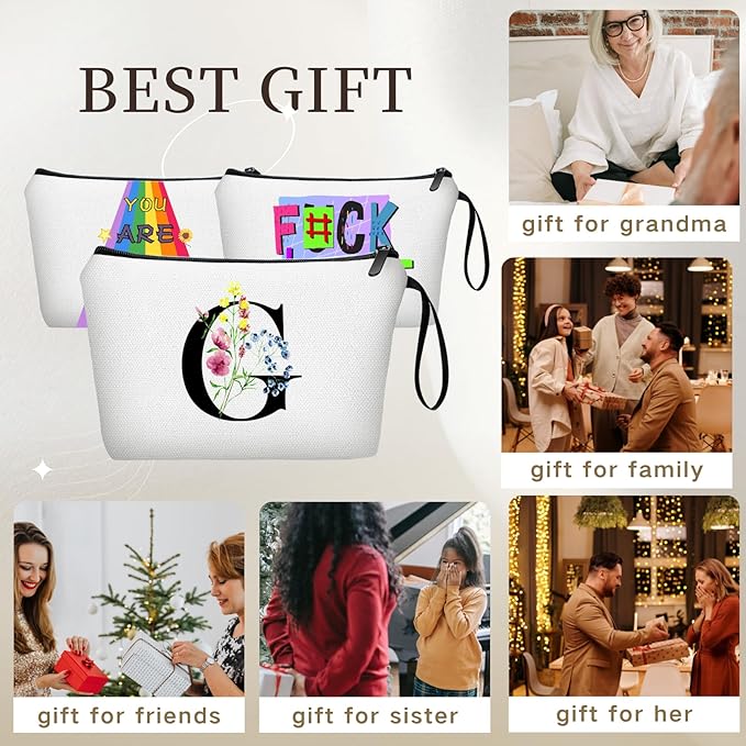 SEAMOON Women Birthday Unique Initial Funny Gifts for Teenage Girl Sister Friends Bridesmaid Personalized Travel Make up Cosmetic Bag with Mirror Valentines Mothers Day Christmas Graduation G