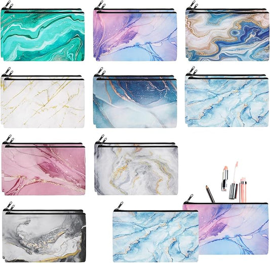 Reginary 20 Pieces Cosmetic Bag for Women, Roomy Makeup Bags with Zipper Toiletry Bag Pouch Travel Packing Accessory Organizer Gifts, 7 x 4.3 Inches (Marble)