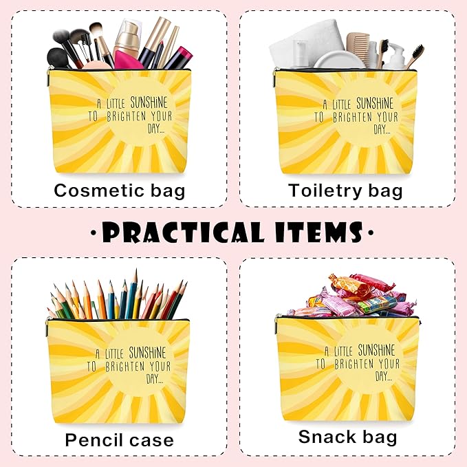 Yellow Sunshine Inspirational Makeup Bag Cosmetic Bag, Birthday Christmas Summer Gifts For Women Mom Friends Sister Wife Grandma Daughter Teacher Coworker. (001)
