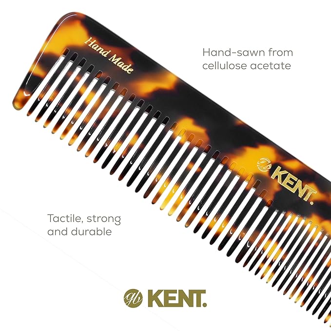 Kent 16T TY Fine Tooth and Wide Tooth Comb for Daily Grooming, Handmade Styling Comb for All Hair Types, Styling and Detangling Combs for Men and Women