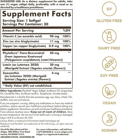 Solgar Digital Defense Age-Defying Nutrition for Adults—Support Eye Health with Antioxidants Vitamin C, Resveratrol and Zinc, Lutein & Zeaxanthin, Once Daily, Vegan, Dairy & Gluten Free, 30 Servings