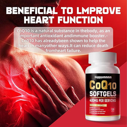 CoQ10-400mg-Softgels with PQQ, BioPerine & Omega-3, Coenzyme Q10(Ubiquinone) Supplement for High-Absorption, Powerful-Antioxidant, Support Heart & Energy-Production, 120 Servings.