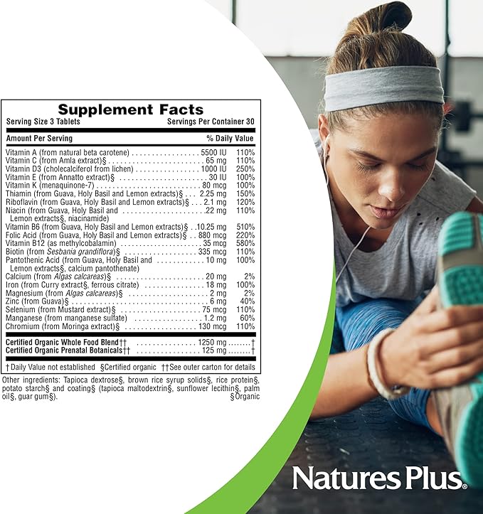 NaturesPlus Source of Life Garden Certified Organic Prenatal Multivitamin - 90 Vegan Tablets - Supports Reproductive Health & Pregnancy - Folic Acid - Non-GMO, Vegetarian, Gluten-Free - 30 Servings