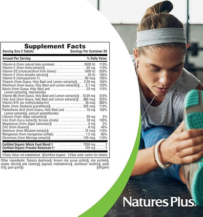 NaturesPlus Source of Life Garden Certified Organic Prenatal Multivitamin - 90 Vegan Tablets - Supports Reproductive Health & Pregnancy - Folic Acid - Non-GMO, Vegetarian, Gluten-Free - 30 Servings