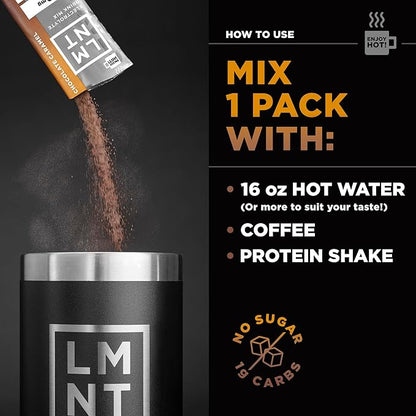 LMNT Zero Sugar Hot Chocolate or Coffee Mixer - Chocolate Caramel Salt | Drink Mix | 30-Count