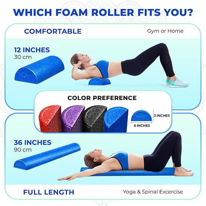 Yes4All High Density Half Round Foam Roller Support 12", 18", 18", 24", 24", 36" 36"