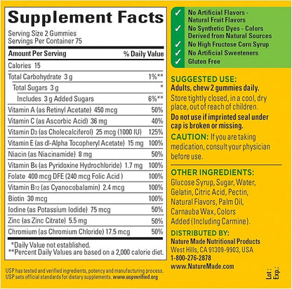 Nature Made Multivitamin Gummies, Dietary Supplement for Daily Nutritional Support, 150 Gummy Vitamins and Minerals, 75 Day Supply