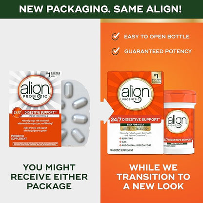 Align Probiotic, Pro Formula, Probiotics for Women and Men, Daily Probiotic Supplement, Helps Relieve Occasional Bloating & Gas*, #1 Doctor Recommended Brand‡, 30 Capsules (Packaging May Vary)
