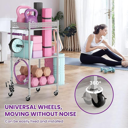 Yoga Mat Storage Rack, Home Gym Storage Rack, VOPEAK Workout Storage for Yoga Mat, Foam Roller, Equipment Gym Storage for Home Exercise and Fitness Gear (Metal)