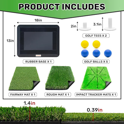 Golf Hitting Mats Training Equipment, Golf Practice Mat with Instant Swing Path Feedback, 3 Replaceable Golf Training Mats with No-Slip Heavy Duty Rubber Base