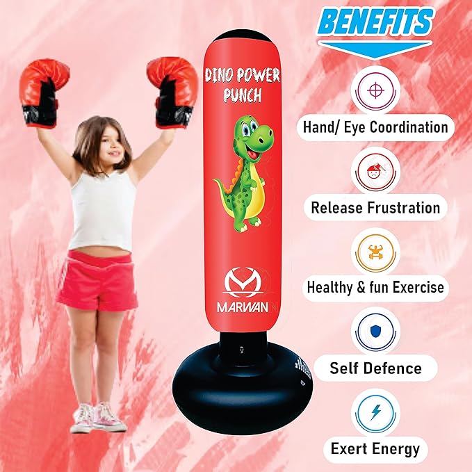 Durable Inflatable Kids Punching Bag for Karate and Boxing – Bounce-Back Martial Arts Bag for Boys and Girls, Great Birthday Gift to Relieve Energy and Build Skills for Boys Ages 4-12