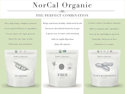 NorCal Organic - Premium Pea Protein Isolate - 100% Vegan and Organic - UNFLAVORED - 2 Pounds (Pack of 1) - 35 Servings