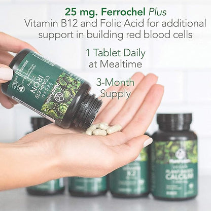 PlantFusion Vegan Iron Supplements from, Premium Plant Based Iron Supplements for Women and Men (25mg), Plus Folate & B12, 90 Veggie Capsules