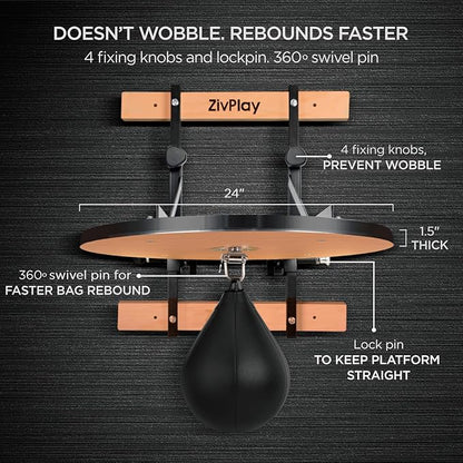 Speed Bag Platform Speed Bag Stand for Boxing Punching Practice Includes Height Adjustable Mount Speedbag and Air Pump 360° Swivel 24 Inch Board