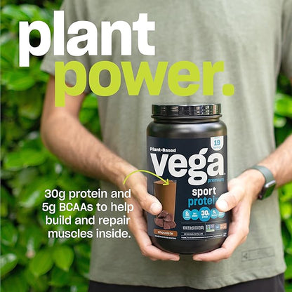 Vega Premium Sport Protein Chocolate Protein Powder, Vegan, Non GMO, Gluten Free Plant Based Protein Powder Drink Mix, NSF Certified for Sport, 29.5 oz