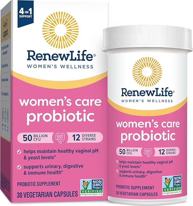 Renew Life Women's Probiotic Capsules, 50 Billion CFU Guaranteed, Supports pH Balance, Vaginal, Urinary, Digestive and Immune Health(2), L. Rhamnosus GG, Dairy, Soy and Gluten-Free, 30 Count