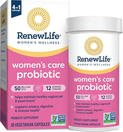 Renew Life Women's Probiotic Capsules, 50 Billion CFU Guaranteed, Supports pH Balance, Vaginal, Urinary, Digestive and Immune Health(2), L. Rhamnosus GG, Dairy, Soy and Gluten-Free, 30 Count
