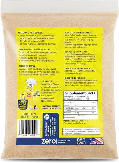 Nana Flakes 100% Pure Banana Flakes Medical Food Powder - Decrease Fat Intake & Natural Remedy for Diarrhea & Heart Burn - Great Source of Protein & Fiber (Banana, Two Pound Bag)