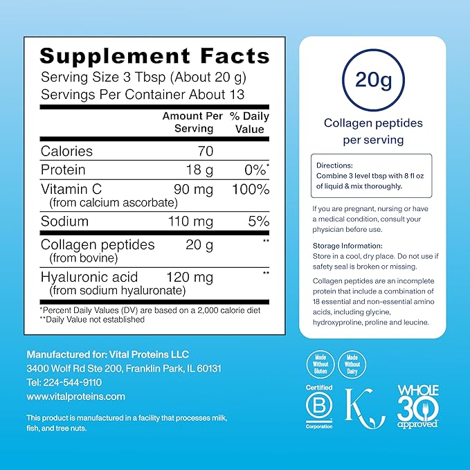 Vital Proteins Collagen Peptides Powder, Hydrolyzed Collagen Peptides Unflavored, Bundle 9.33oz