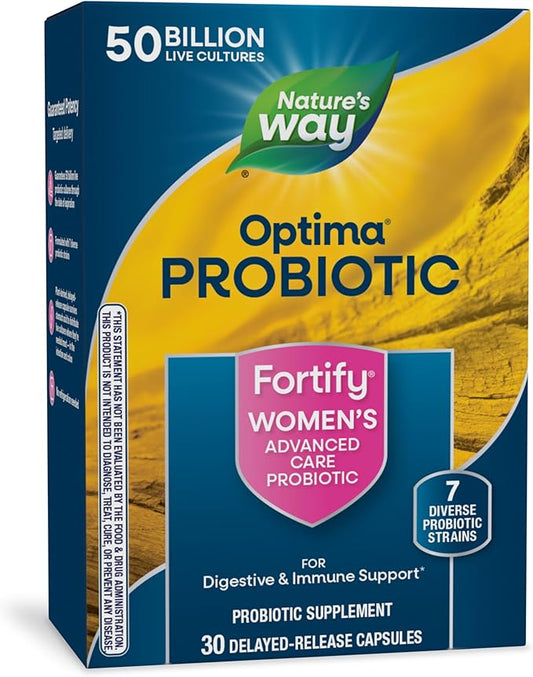 Nature's Way Fortify Optima Probiotic for Women, 50 Billion Live Cultures, 7 Strains, Supports Digestive and Immune Health*, 30 Capsules (Packaging May Vary)