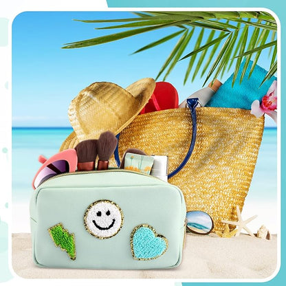 Sanwuta 4 Pcs Hair Face Skin Travel Bag Set Preppy Makeup Pouch PU Leather Skincare Bag Waterproof Cosmetic Organizer Birthday Christmas Gifts(Blue, Mint Green, Green, Malachite Green,Fresh Style)