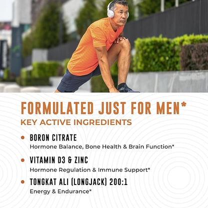 Boron Supplement For Men With Tongkat Ali - Boron 10mg, Vitamin D3, Zinc Picolinate 30mg, Longjack Tongkat Ali For Men - Boron Citrate For Men’s Health - Non GMO, Gluten Free, No Allergens - 30 ct