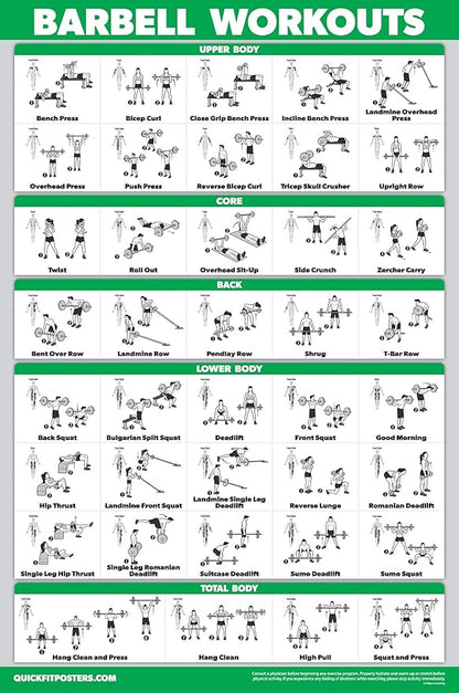 Palace Learning 4 Pack - Dumbbell Workout Posters Volume 1, 2 & 3 + Barbell Exercise Chart - Set of 4 Posters (LAMINATED, 18" x 24")