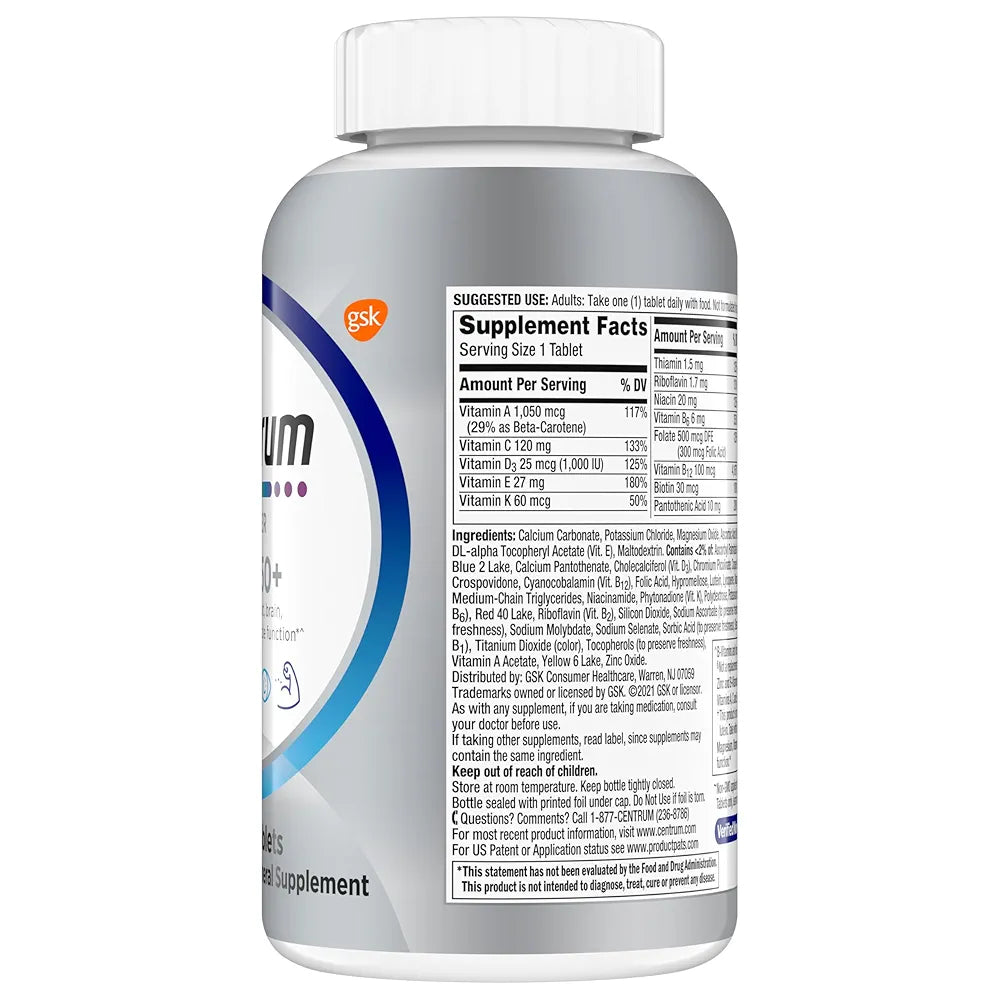 Centrum Silver Men's 50+ Multivitamin with Vitamin D3, B-Vitamins, Zinc for Memory and Cognition - 200 Tablets