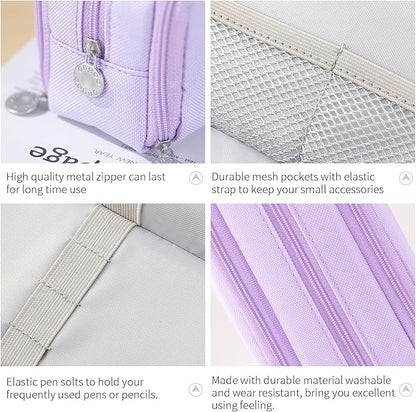CICIMELON Large Capacity Pencil Case 3 Compartment Pouch Pen Bag for School Teen Girl Boy Men Women (Purple)