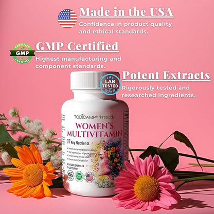 Women's Multivitamin & Mineral Complex with Plant-Based Extracts - Hair Skin and Nails Vitamins - Foundational Multivitamin for Women - 30 Day Supply
