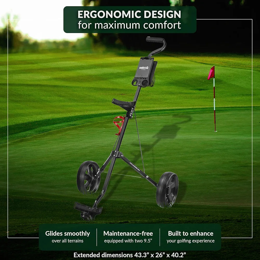 CaddyTek Deluxe Lightweight 2-Wheel Golf Pull Cart – Foldable Compact Trolley with Aluminum Frame, EVA Wheels, Mesh Storage, Ergonomic Handle & Drink Holder