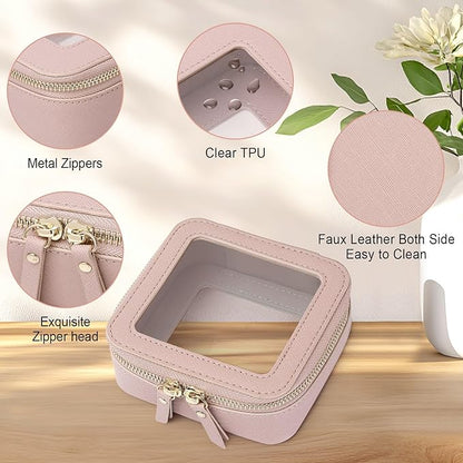 Small Makeup Bag Mini Clear Cosmetic Makeup Case & Toiletry Bag with Zipper Women's Purse Organizer & Car Essentials (Pink, MINI-3)