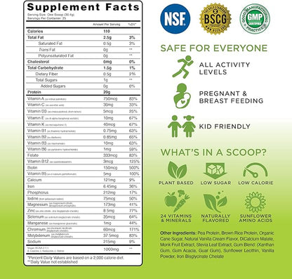 TRU Plant Based Protein Powder, BCAA, EAA, 20g Vegan Protein, 100 Calories, 27 Vitamins, No Artificial Flavors 25 Servings (Vanilla)