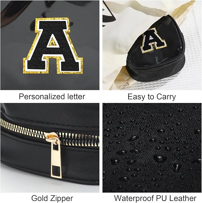 YOOLIFE Initial Makeup Bag Travel Toiletry Bag, Clear Makeup Bag Car Accessories For Women Clear Makeup Bags With Zipper Girlfriend Teacher 13 Year Old Girl Gifts Daughter Girl Gifts Mini Black Y