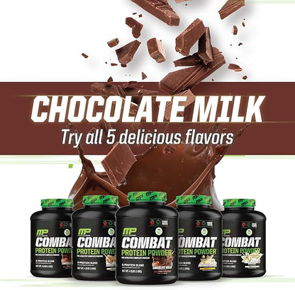 MusclePharm Combat Protein Powder, Chocolate Milk Flavor, Fuels Muscles for Productive Workouts, 5 Protein Sources including Whey Protein Isolate & Egg Albumin, Gluten Free, 4.2 lb, 52 Servings