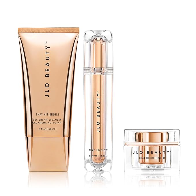 JLO BEAUTY That JLo Starter Skin Care Kit Includes Gel Cream Face Cleanser, 1.7 oz, Face Moisturizer Cream, 0.5 oz, Facial Serum, 0.5 oz, Gently Tightens, Clears, and Hydrates for Smooth, Radiant Skin