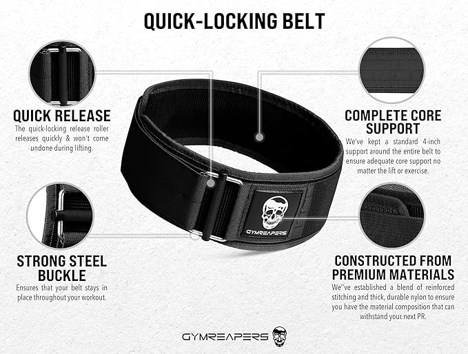 Gymreapers Quick Locking Weightlifting Belt for Bodybuilding 4 Inch
