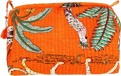Rastogi Handicrafts Cosmetic Bags Set, 3 Piece Make Up Organizer Bag Storage Bags with Zipper Closure (3, Orange, Design-3)