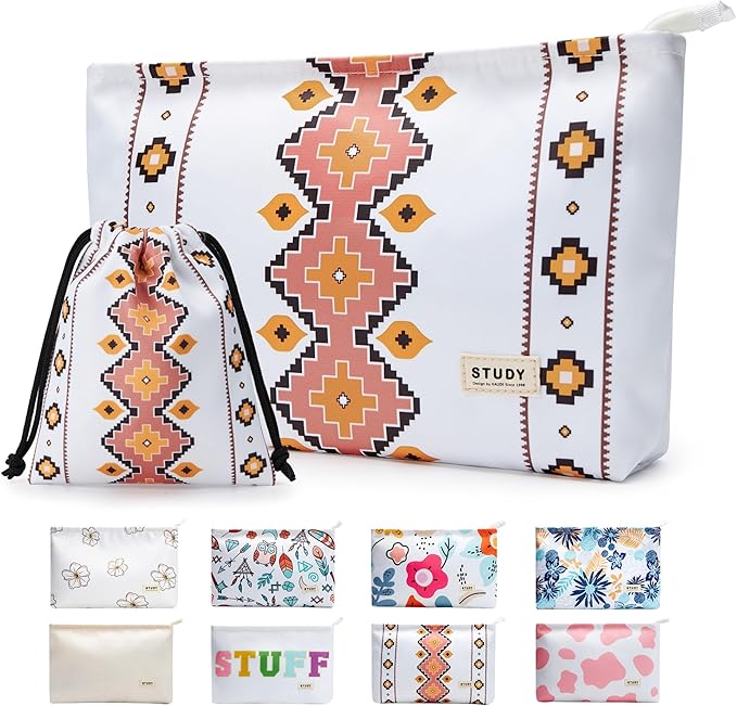 WLLWOO WLLWOO 2pcs Travel Make Up Bags-Cosmetic Bag Nylon Waterproof Large Wide Zipper Coin Purse Travel Toiletry Small Makeup Pouch For Women