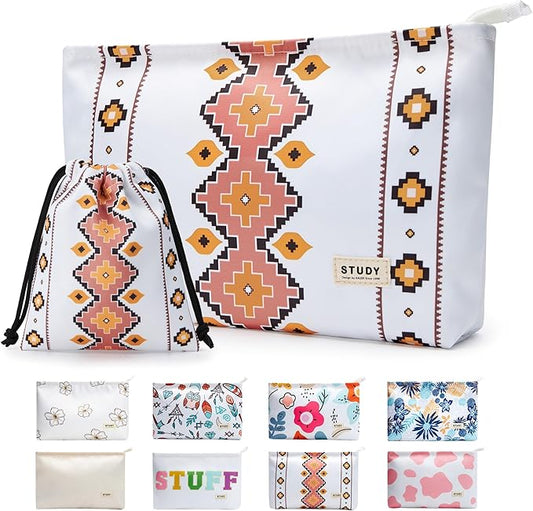 WLLWOO WLLWOO 2pcs Travel Make Up Bags-Cosmetic Bag Nylon Waterproof Large Wide Zipper Coin Purse Travel Toiletry Small Makeup Pouch For Women