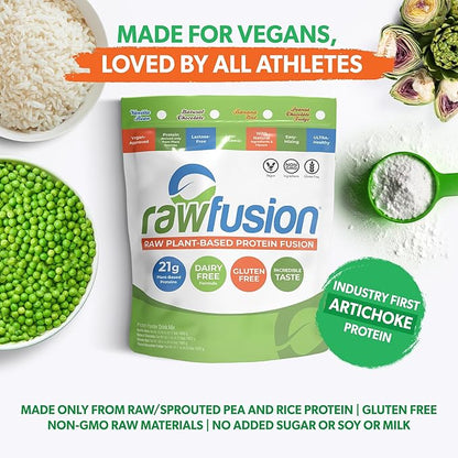 Rawfusion 4lbs- Raw Plant Based Protein Powder, Natural Chocolate - 21g of Protein, Vegan, Low Net Carbs, Gluten Free, Lactose Free, Soy Free, Non-GMO.