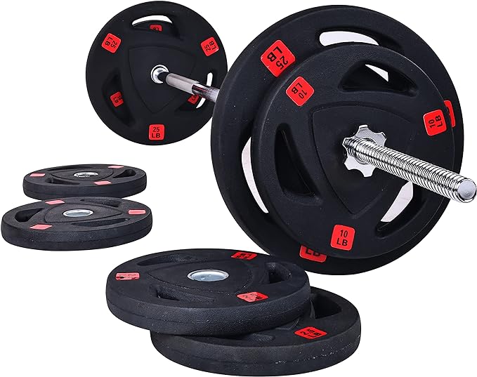 Signature Fitness Cast Iron Standard Weight Plates Including 5FT Standard 95-Pound Set (85 Pounds 10 Pounds