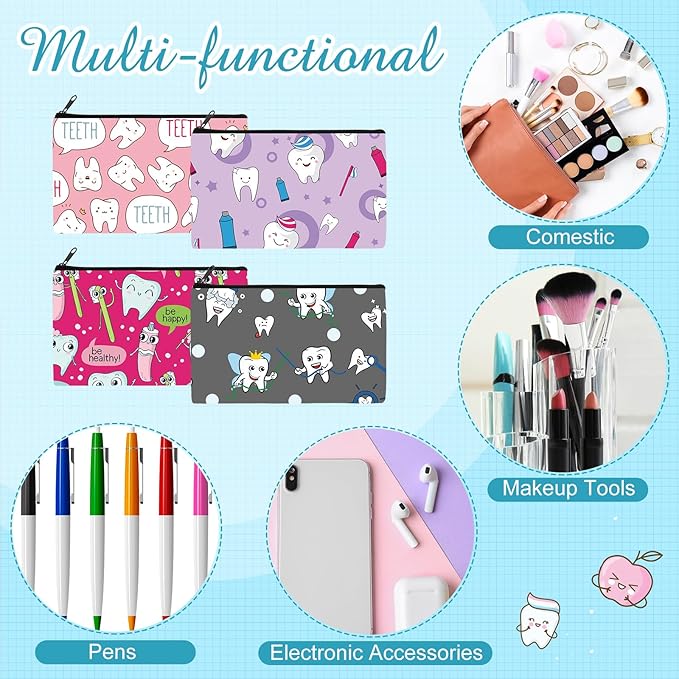 Reginary 20 Pieces Teeth Makeup Bag Teeth Cosmetic Bag for Nurse Women Dental Dentist Gift Makeup Pouch with Zipper Dental Assistant Accessories Toiletry, 7 x 4.3 Inches